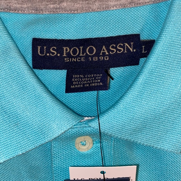 US Polo ASSN Pique Polo w/ Embossed Logo Painter’s Aqua Color Size Large - Picture 4 of 9